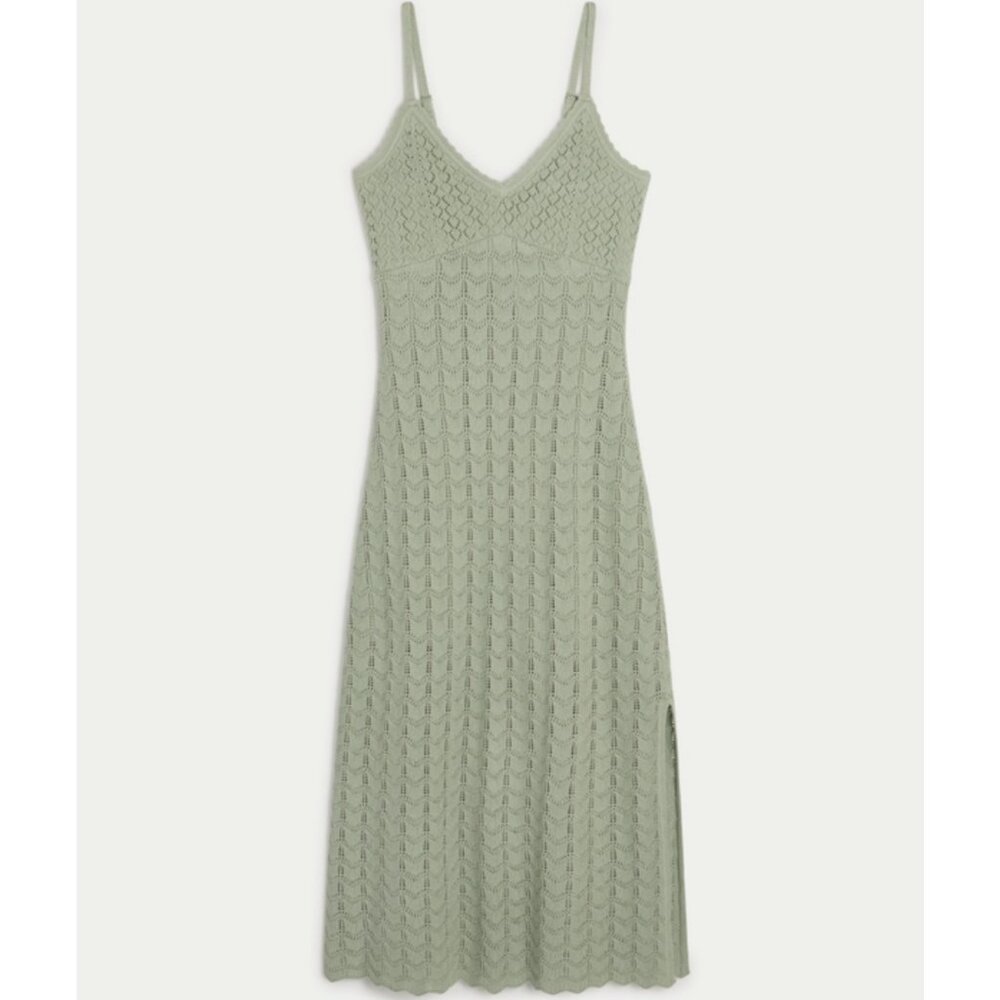 Hollister sage green cotton crocheted midi dress